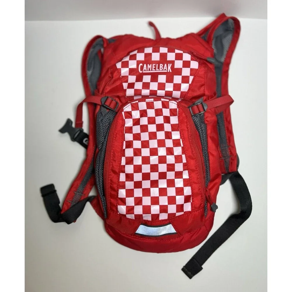 CamelBak Mini M.U.L.E. Kids Hydration Backpack Red White Checkered Zip 1.5 L
